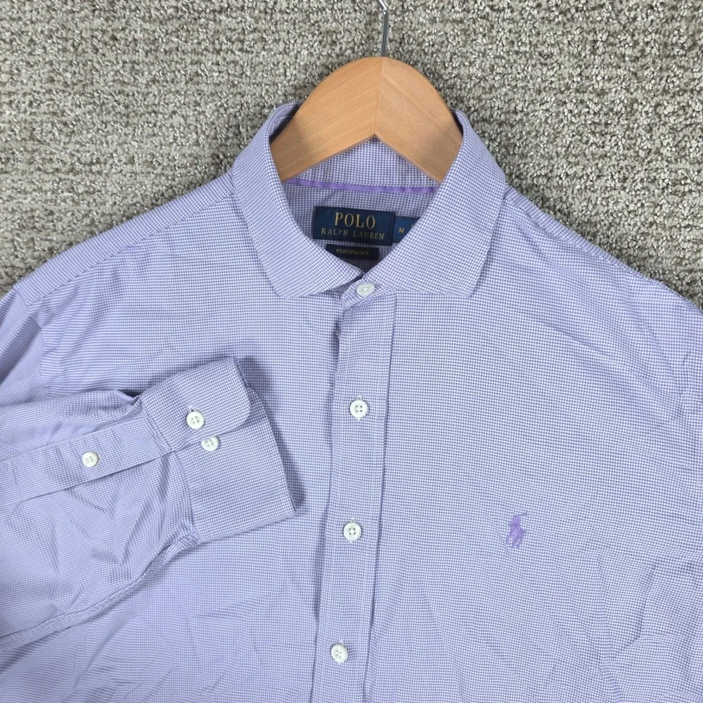 Polo Ralph Lauren Performance Mens Medium Purple Houndstooth Button Down Shirt